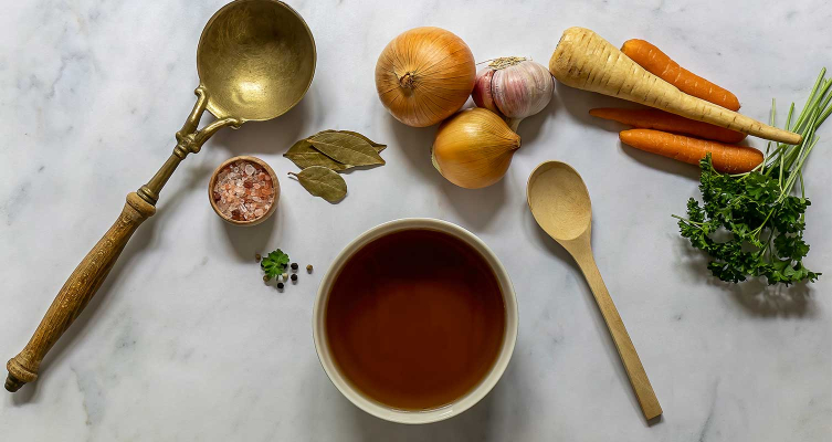 Wooden spoon with turmeric and ginger on marble background symbolizing natural gut healing